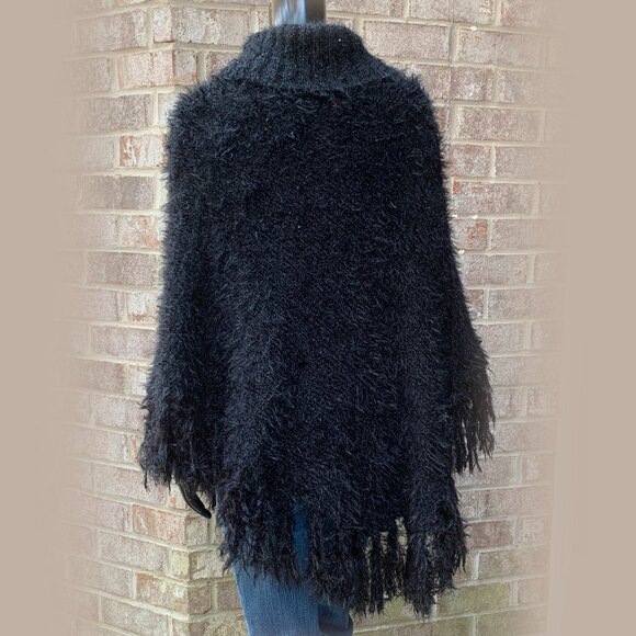 Betsey Johnson Fuzzy Knit Cowl Neck Poncho - Picture 2 of 8